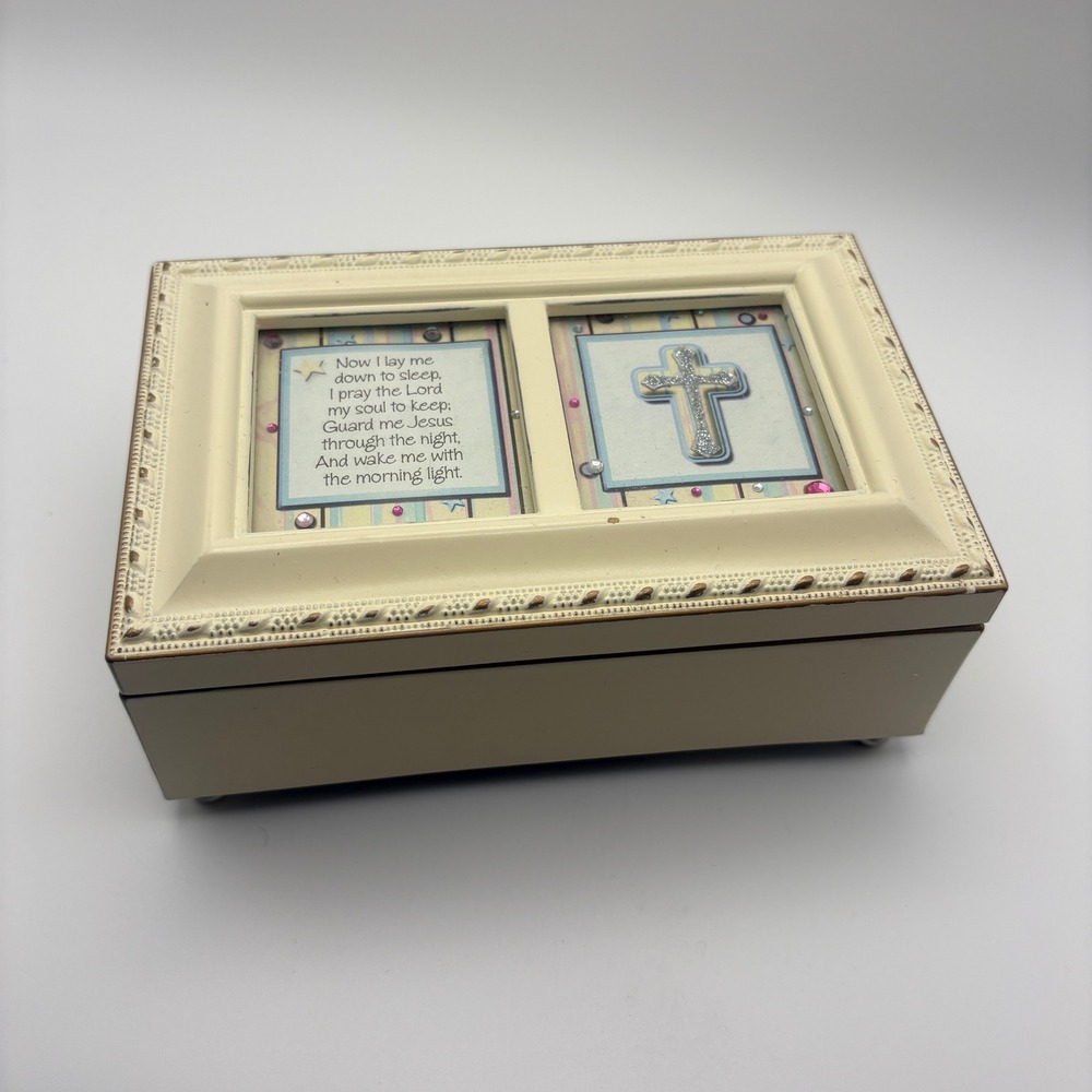 Vintage Cottage Garden Keepsake Footed Jewelry Box Photo Top Cream Feminine